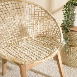 Macabane Fauteuil beige dossier arrondi assise en abaca tressé Online