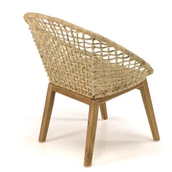 Macabane Fauteuil beige dossier arrondi assise en abaca tressé Online