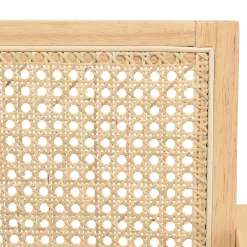 Macabane Fauteuil bois d’Hévéa assise tissu dossier rotin naturel AGATHE Blanc Outlet