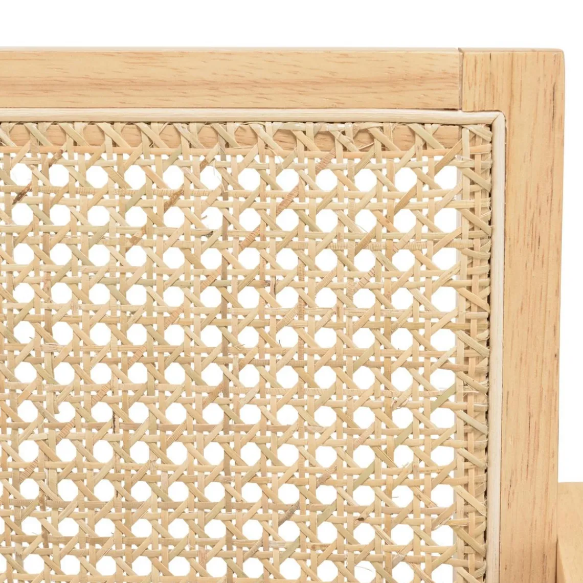 Macabane Fauteuil bois d’Hévéa assise tissu dossier rotin naturel AGATHE Blanc Outlet