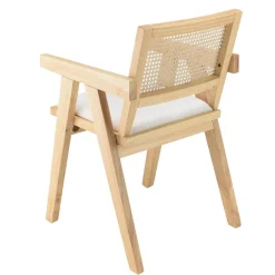 Macabane Fauteuil bois d’Hévéa assise tissu dossier rotin naturel AGATHE Blanc Outlet