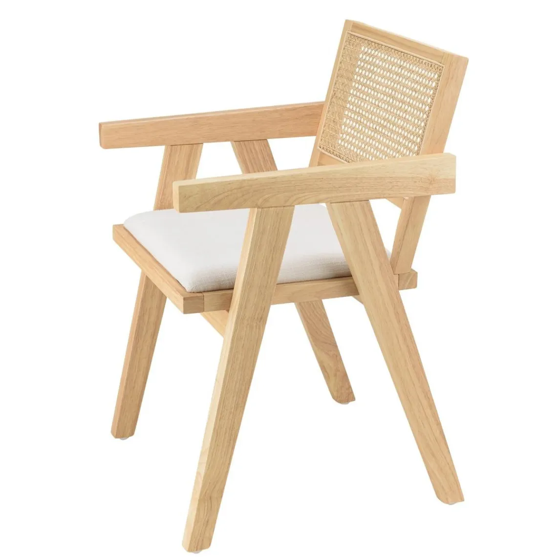 Macabane Fauteuil bois d’Hévéa assise tissu dossier rotin naturel AGATHE Blanc Outlet