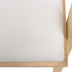 Macabane Fauteuil bois d’Hévéa assise tissu dossier rotin naturel AGATHE Blanc Outlet