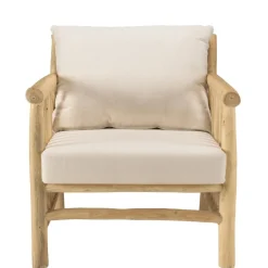 Macabane Fauteuil BORNEO en branches de teck naturel coussins blancs WILL Sale
