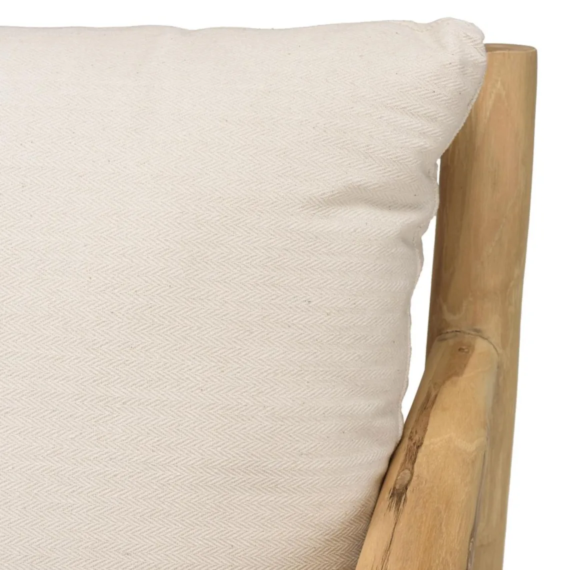 Macabane Fauteuil BORNEO en branches de teck naturel coussins blancs WILL Sale