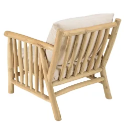 Macabane Fauteuil BORNEO en branches de teck naturel coussins blancs WILL Sale