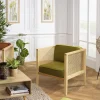 Macabane Fauteuil cannage assise amovible velours vert Discount
