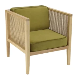 Macabane Fauteuil cannage assise amovible velours vert Discount