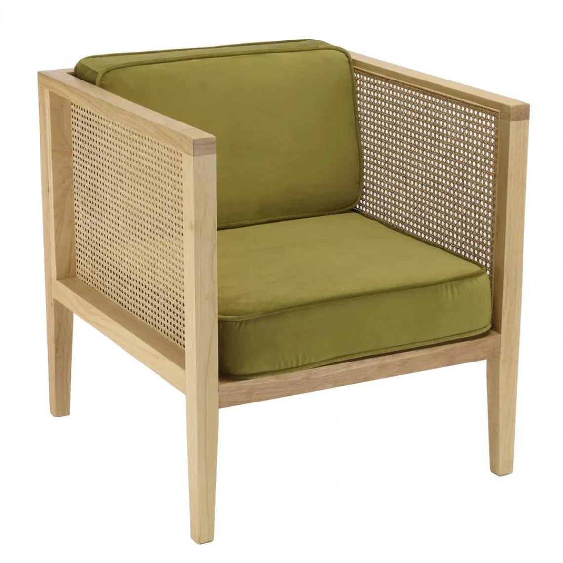 Macabane Fauteuil cannage assise amovible velours vert Discount