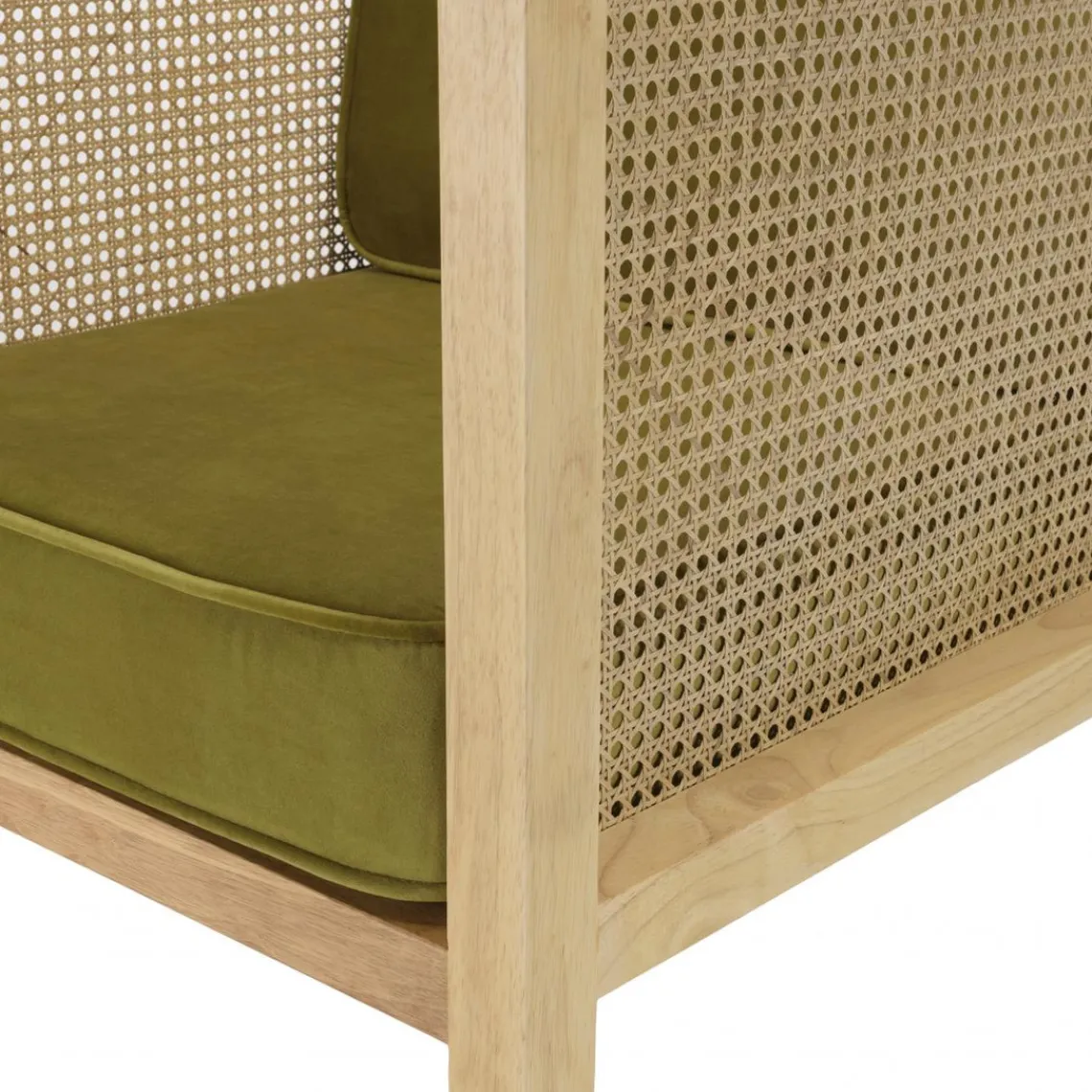 Macabane Fauteuil cannage assise amovible velours vert Discount