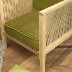 Macabane Fauteuil cannage assise amovible velours vert Discount