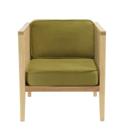 Macabane Fauteuil cannage assise amovible velours vert Discount