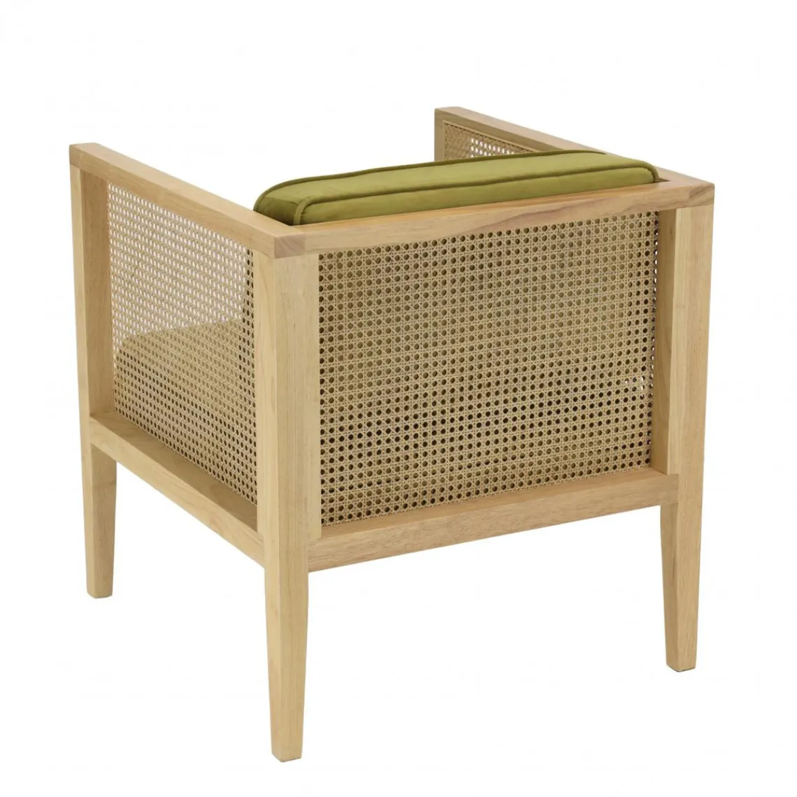 Macabane Fauteuil cannage assise amovible velours vert Discount