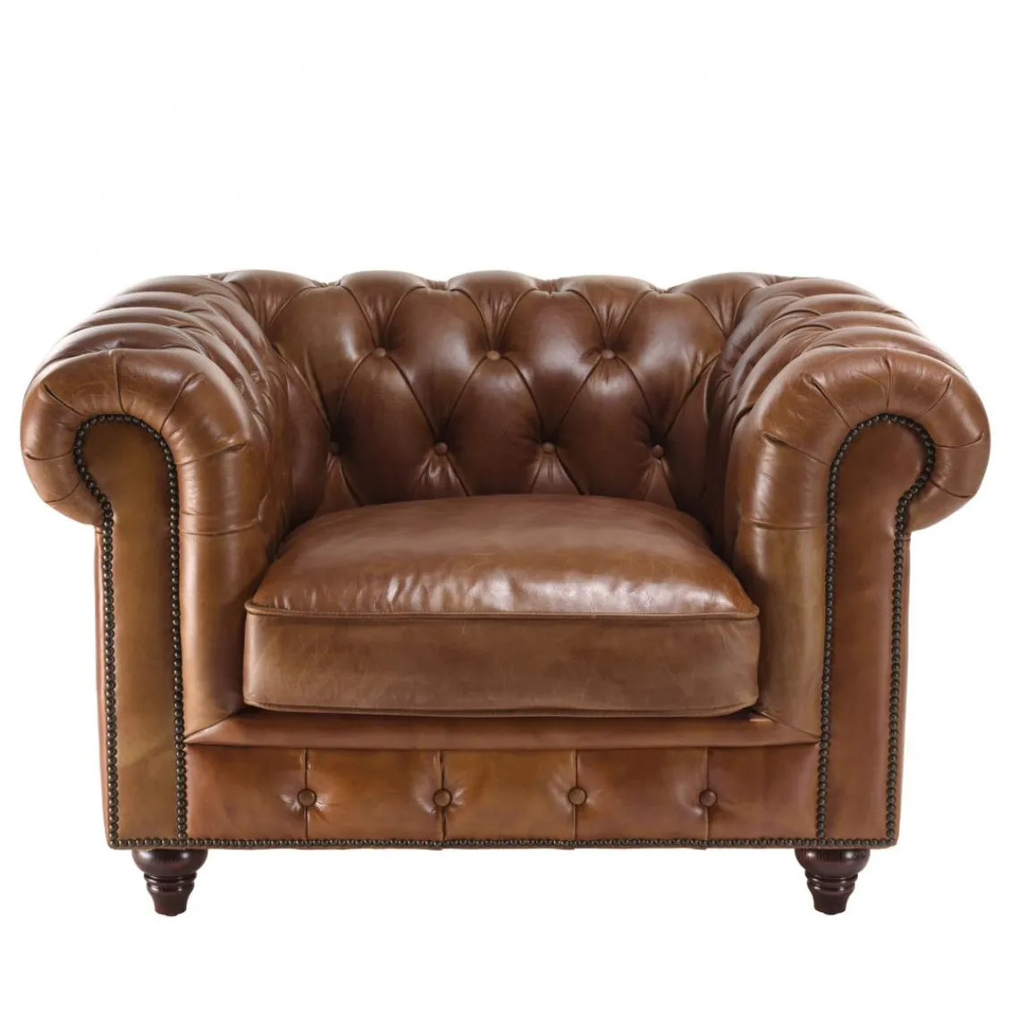 Macabane Fauteuil chesterfield 1 place vintage cuir GASTON