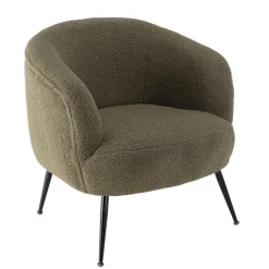 Macabane Fauteuil cosy tissu bouclette vert kaki pieds métal noir AGATHE Outlet