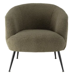 Macabane Fauteuil cosy tissu bouclette vert kaki pieds métal noir AGATHE Outlet