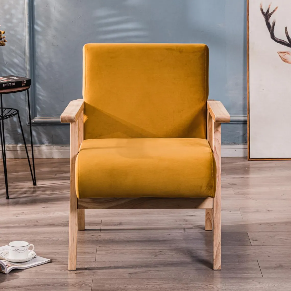 Nordlys Fauteuil de salon avec structure bois jaune Outlet