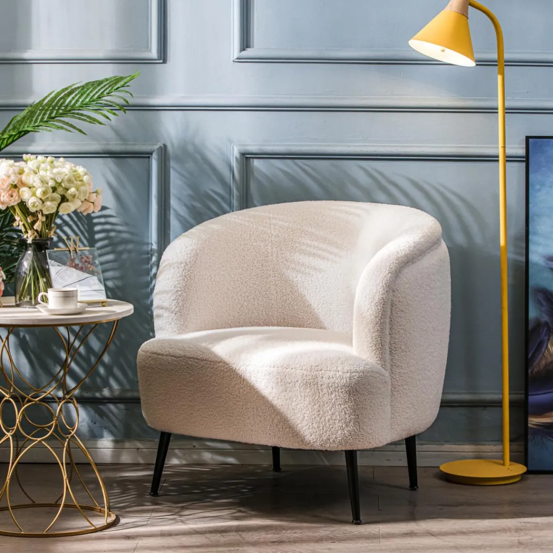 Nordlys Fauteuil de salon design scandinave et pieds métal blanc Clearance