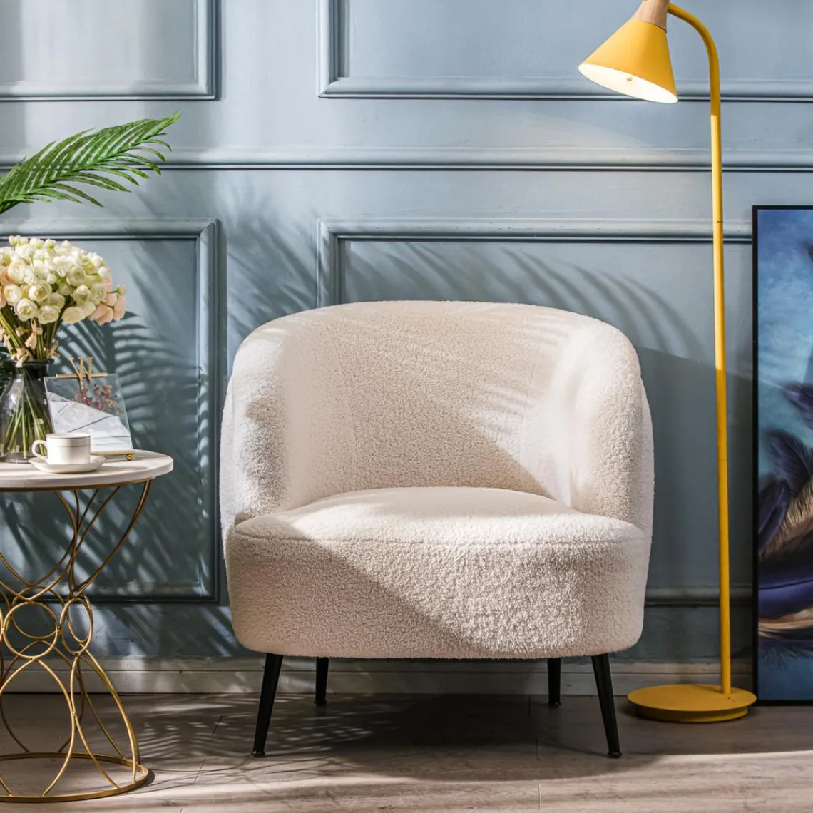 Nordlys Fauteuil de salon design scandinave et pieds métal blanc Clearance