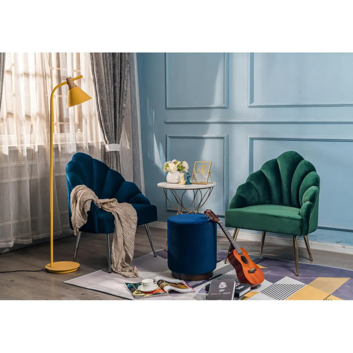 3S. x Home Fauteuil de salon en Métal Bleu Design Clearance