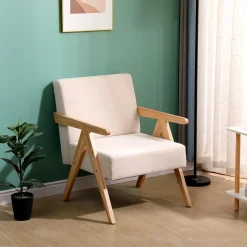 Nordlys Fauteuil de Salon Scandinave avec Structure Bois et Tissu New