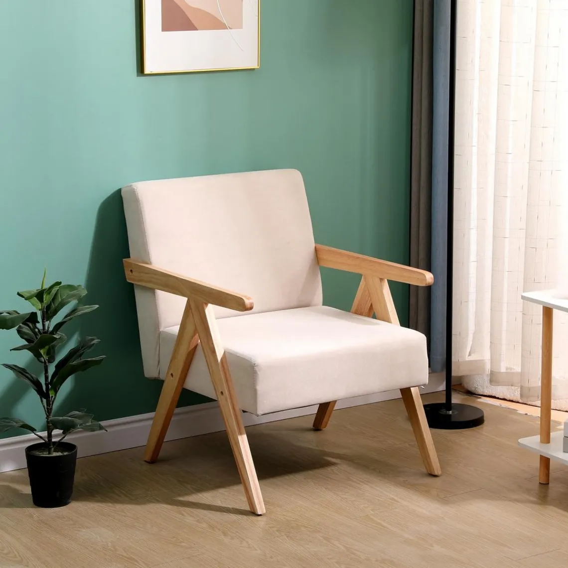 Nordlys Fauteuil de Salon Scandinave avec Structure Bois et Tissu New