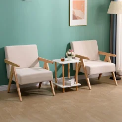 Nordlys Fauteuil de Salon Scandinave avec Structure Bois et Tissu New