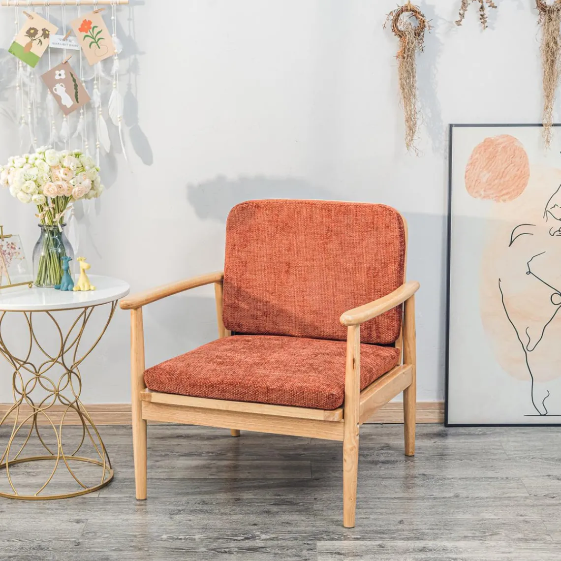 Nordlys Fauteuil de Salon Scandinave avec Structure Bois et Tissu terracotta Discount