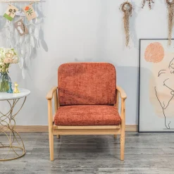 Nordlys Fauteuil de Salon Scandinave avec Structure Bois et Tissu terracotta Discount