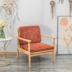 Nordlys Fauteuil de Salon Scandinave avec Structure Bois et Tissu terracotta Discount