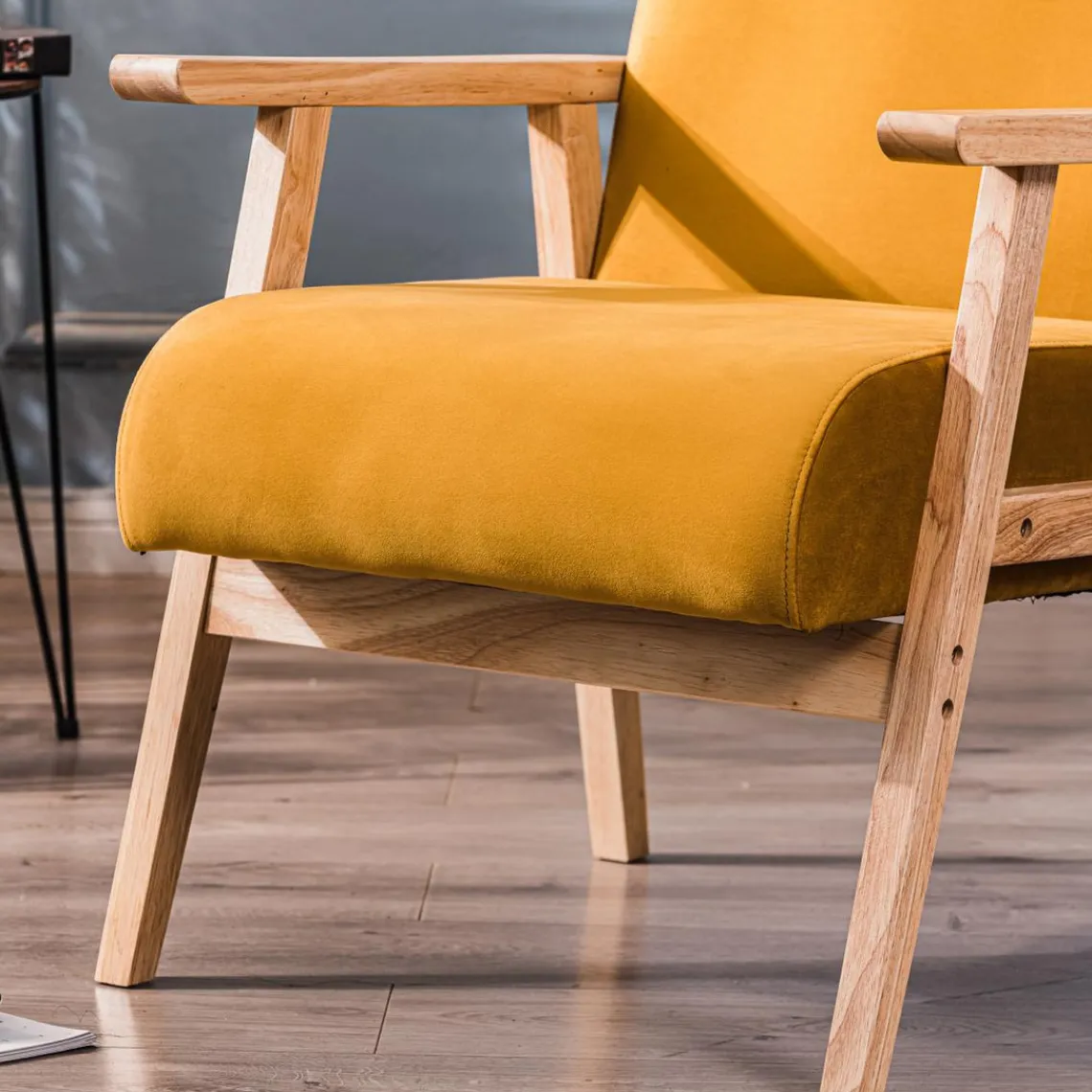 3S. x Home Fauteuil de Salon Scandinave avec Structure Bois LOUIS-JAUNE Hot