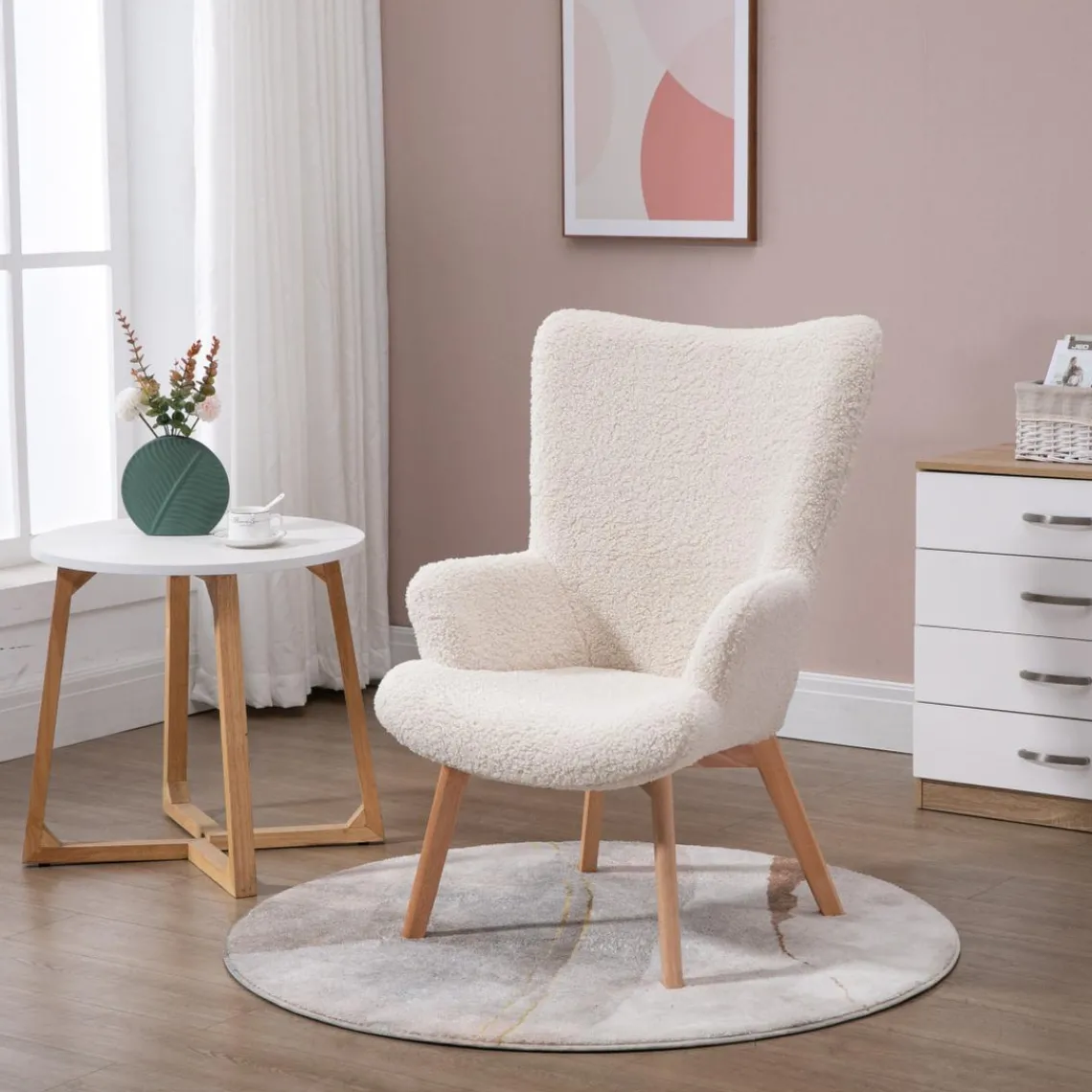 3S. x Home Fauteuil de salon scandinave pieds en bois Blanc Sale