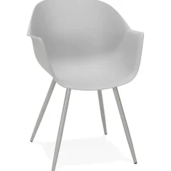 ALTEREGO Fauteuil Design Gris Accoudoirs Arrondi Piétement Gris DERBY New