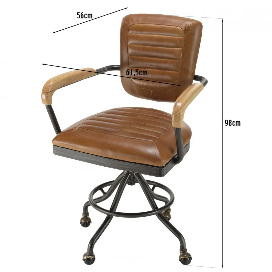 Macabane Fauteuil desk vintage cuir à roulettes GASTON Best