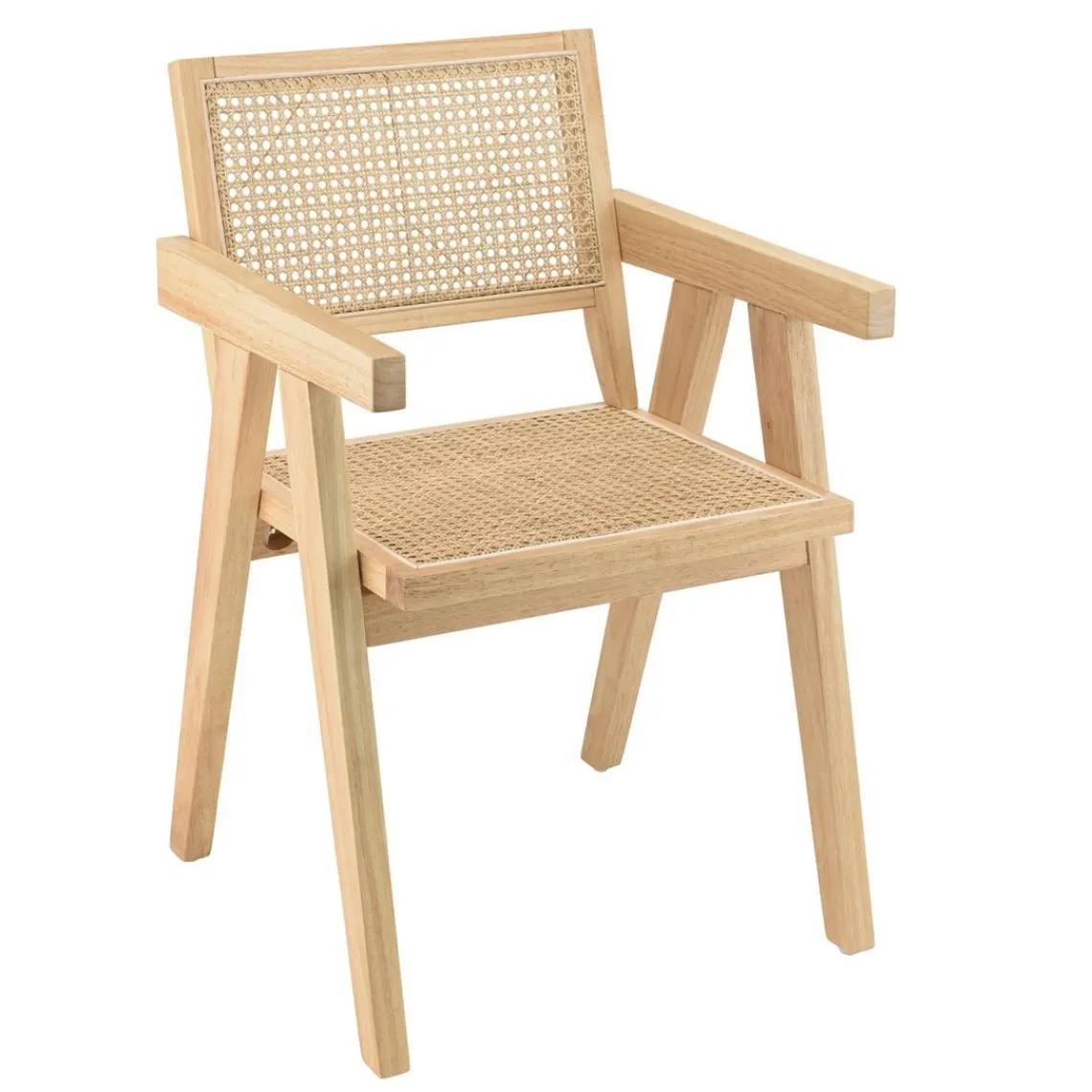 Macabane Fauteuil en d’Hévéa clair dossier et assise rotin naturel AGATHE Bois Best