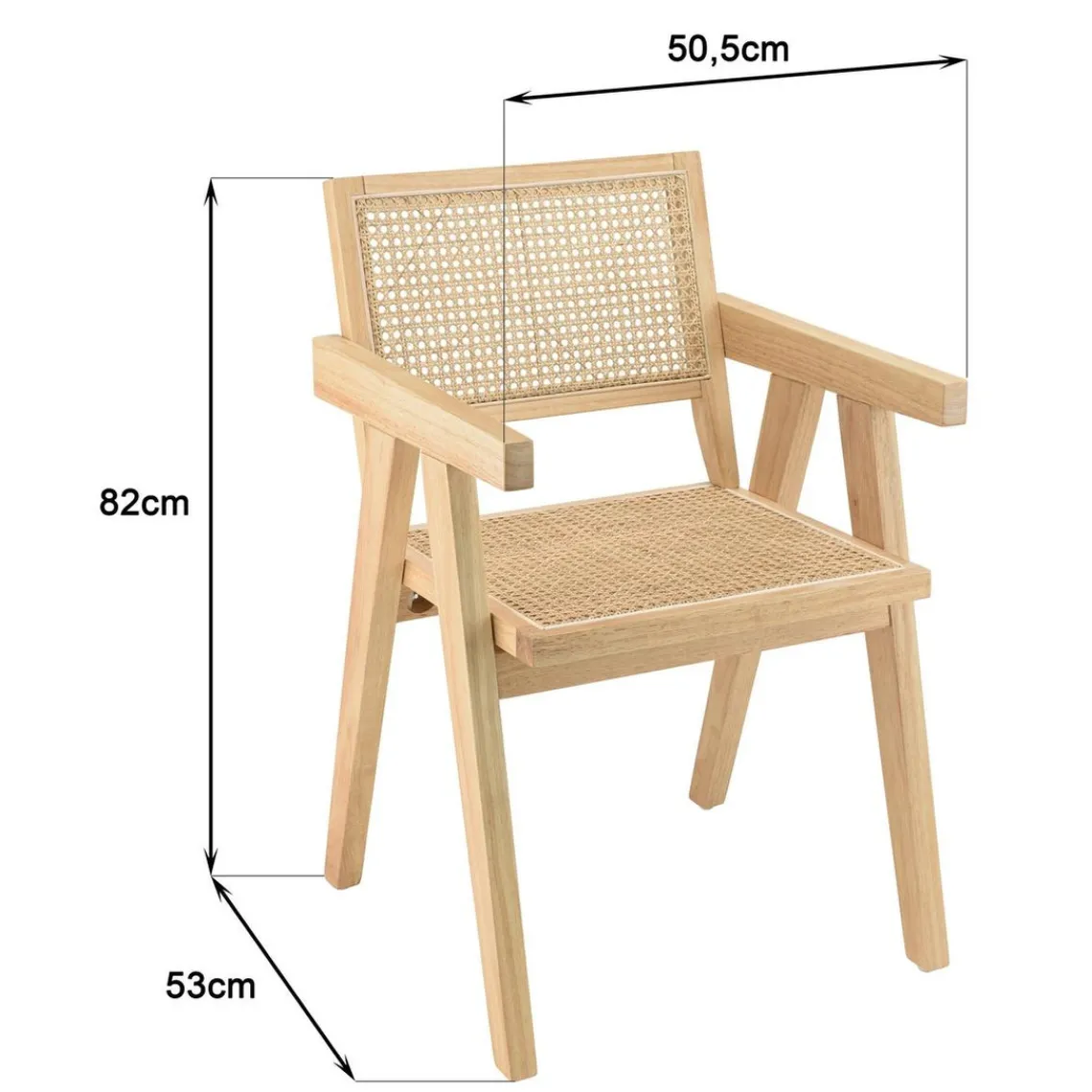 Macabane Fauteuil en d’Hévéa clair dossier et assise rotin naturel AGATHE Bois Best