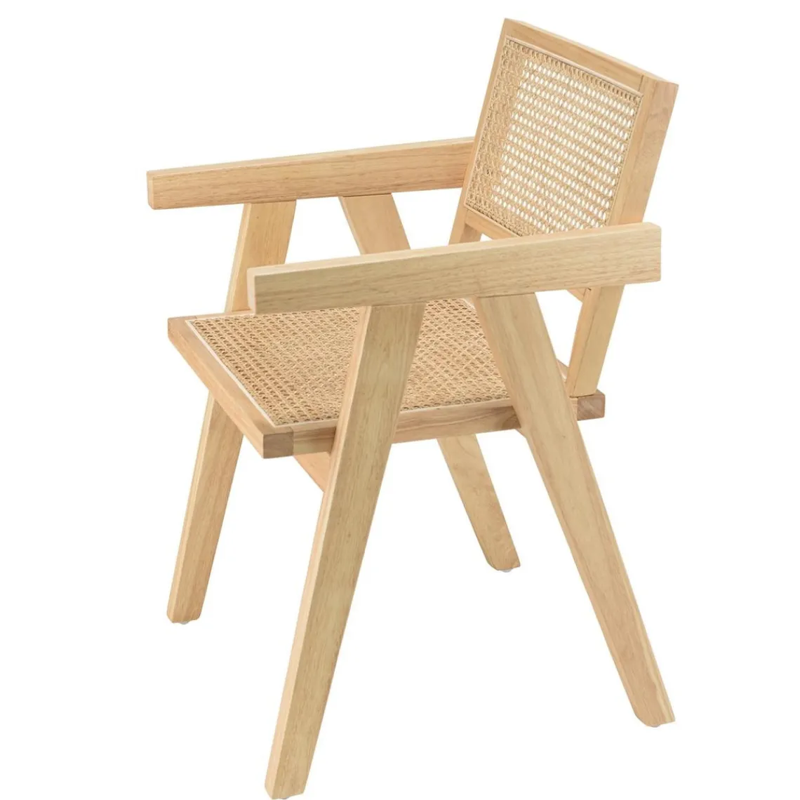 Macabane Fauteuil en d’Hévéa clair dossier et assise rotin naturel AGATHE Bois Best