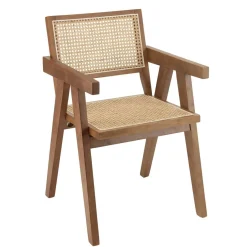 Macabane Fauteuil en bois d’Hévéa foncé dossier et assise rotin naturel AGATHE Bois Foncé Best