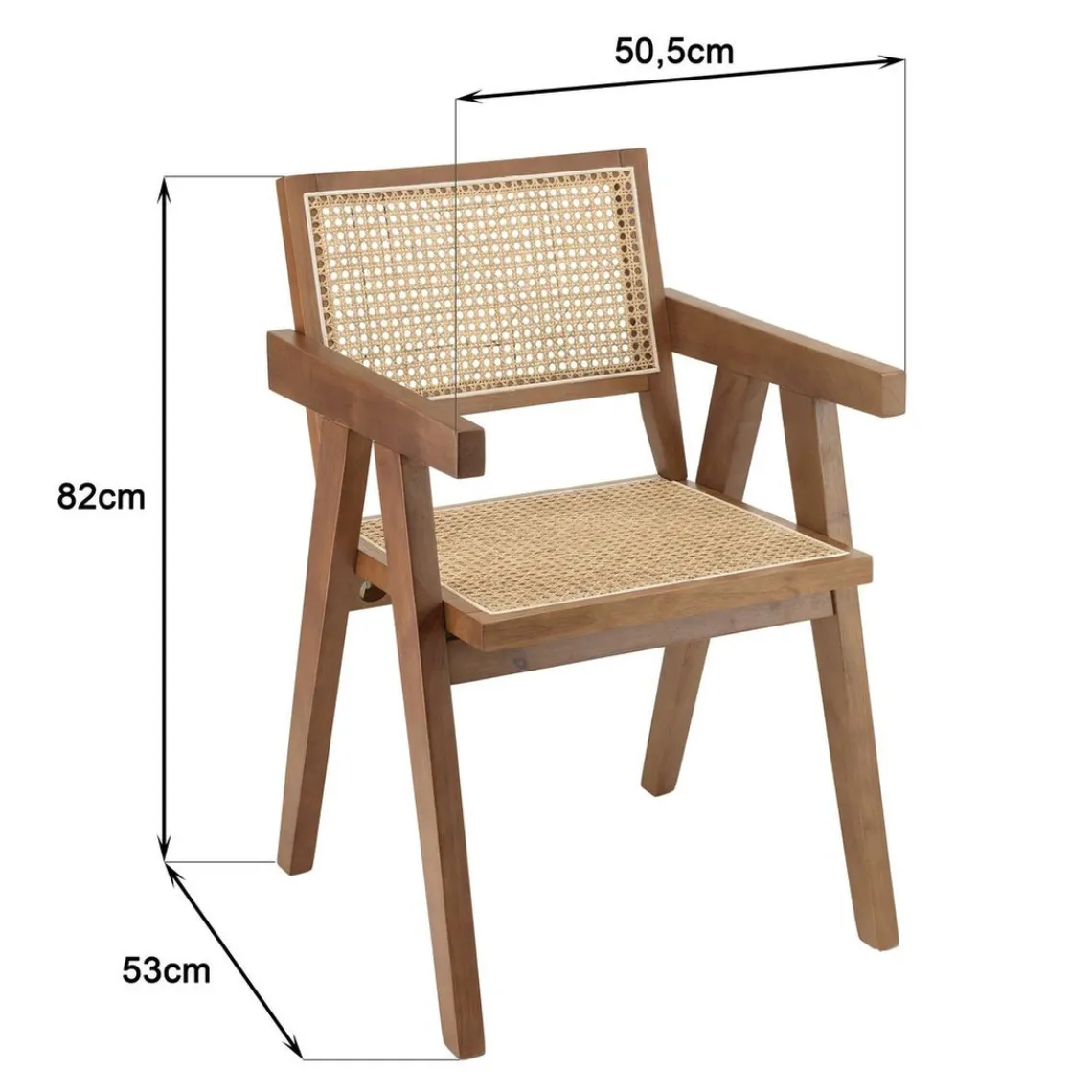 Macabane Fauteuil en bois d’Hévéa foncé dossier et assise rotin naturel AGATHE Bois Foncé Best