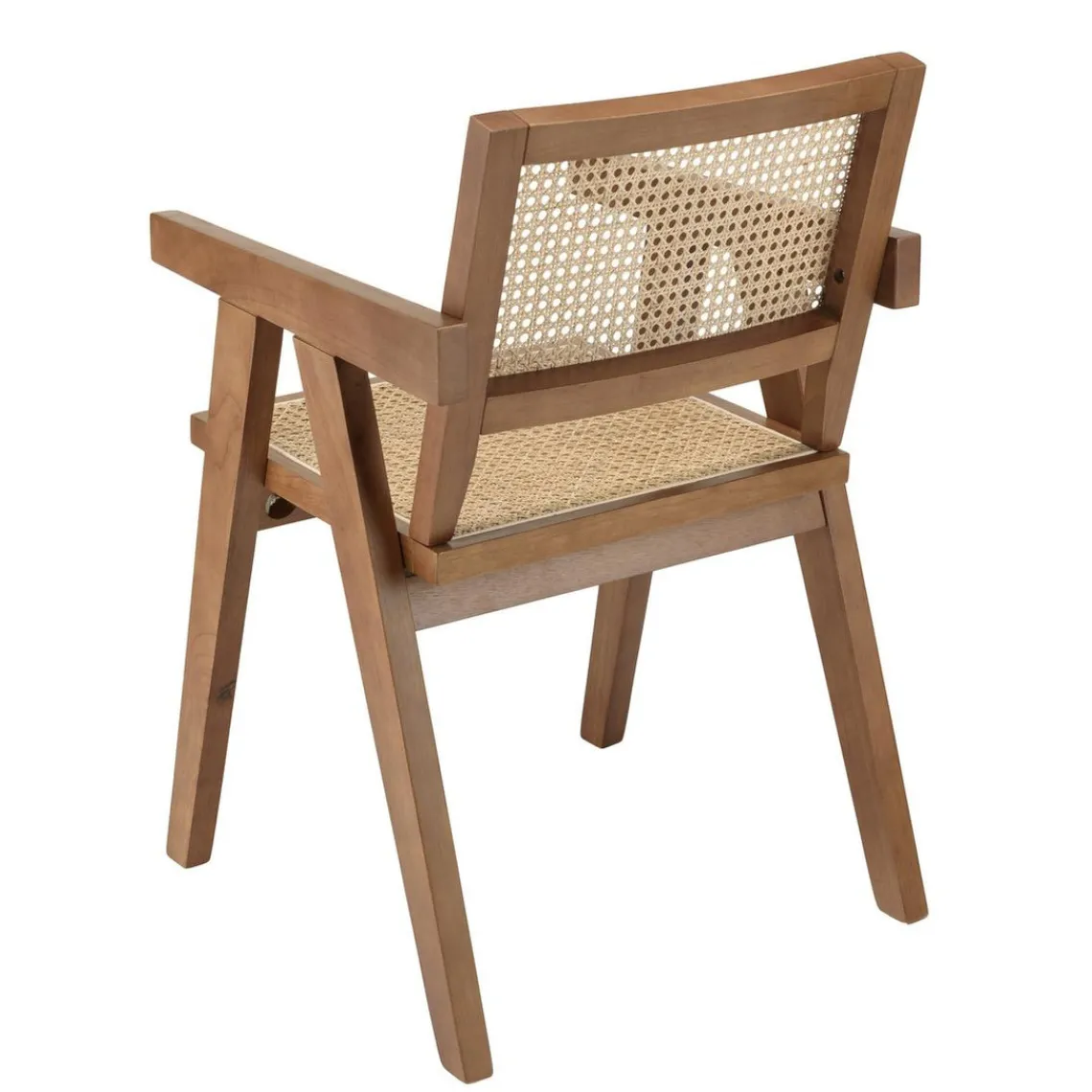 Macabane Fauteuil en bois d’Hévéa foncé dossier et assise rotin naturel AGATHE Bois Foncé Best