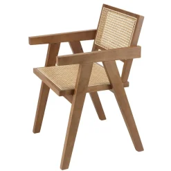 Macabane Fauteuil en bois d’Hévéa foncé dossier et assise rotin naturel AGATHE Bois Foncé Best