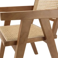 Macabane Fauteuil en bois d’Hévéa foncé dossier et assise rotin naturel AGATHE Bois Foncé Best