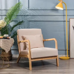 3S. x Home Fauteuil en bois massif Beige