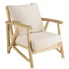 Macabane Fauteuil en branches de teck naturel avec coussins blancs MADURA Discount