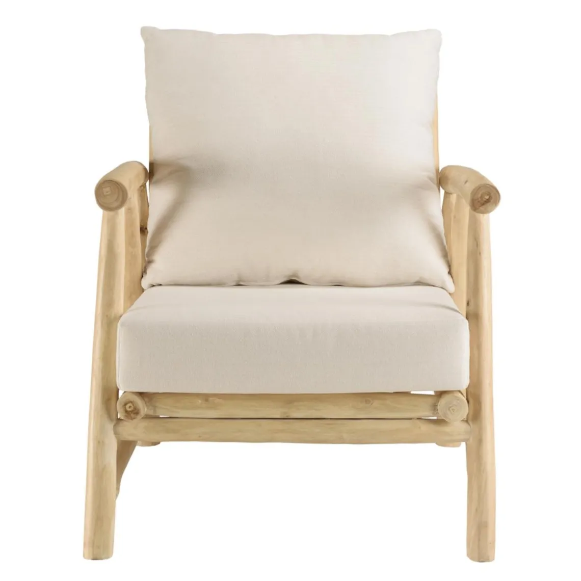 Macabane Fauteuil en branches de teck naturel avec coussins blancs MADURA Discount