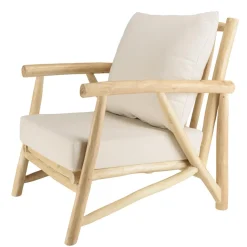 Macabane Fauteuil en branches de teck naturel avec coussins blancs MADURA Discount