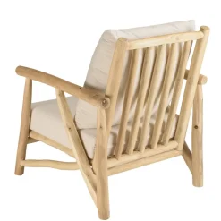 Macabane Fauteuil en branches de teck naturel avec coussins blancs MADURA Discount