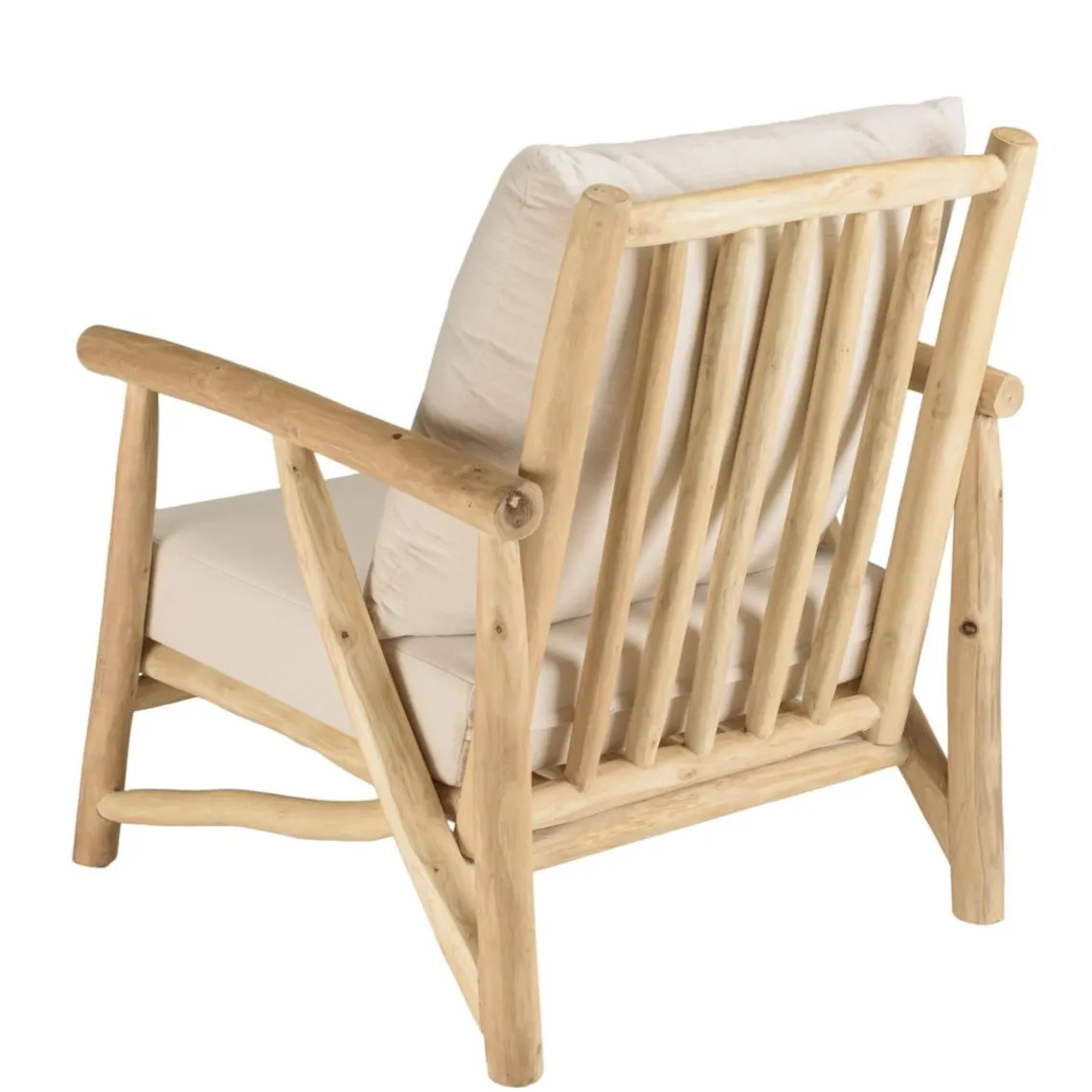 Macabane Fauteuil en branches de teck naturel avec coussins blancs MADURA Discount
