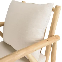 Macabane Fauteuil en branches de teck naturel avec coussins blancs MADURA Discount