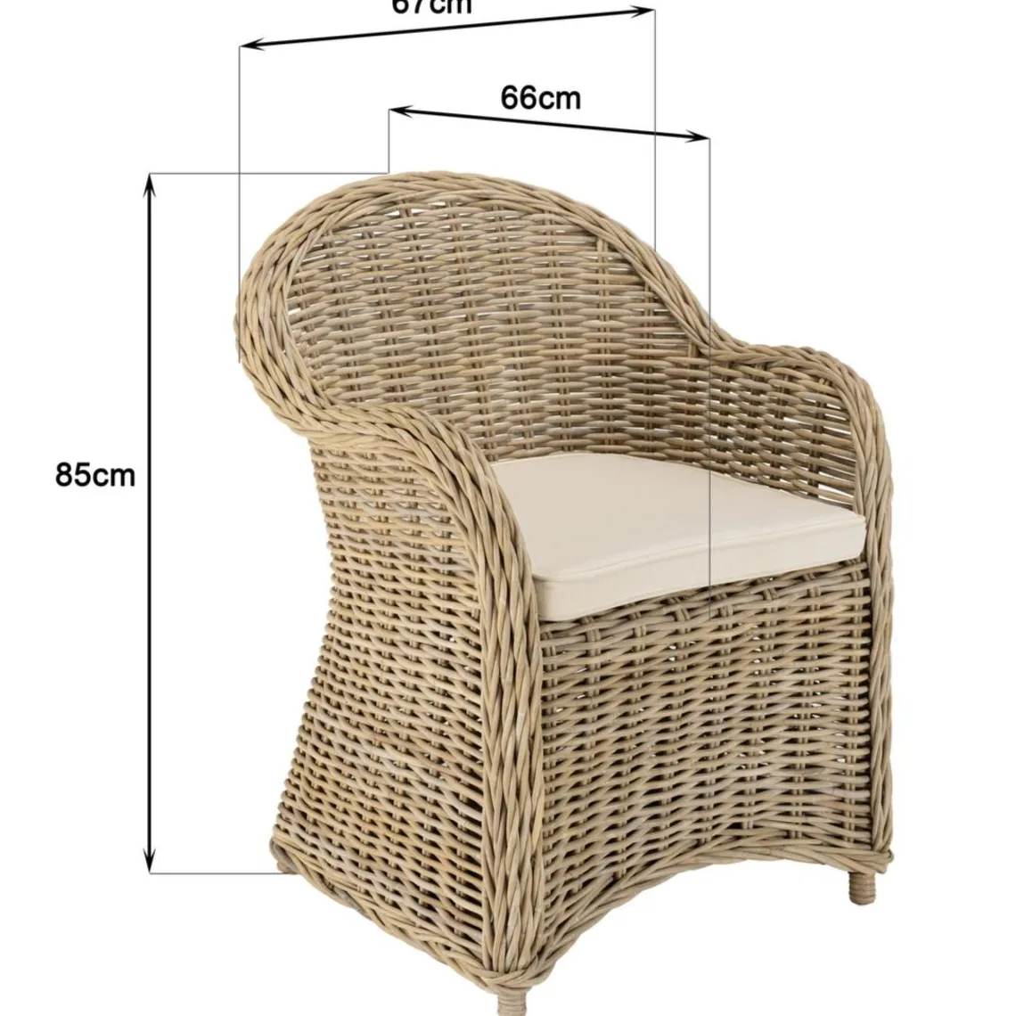 Macabane Fauteuil en kubu avec coussin d'assise blanc KALLY Gris Outlet